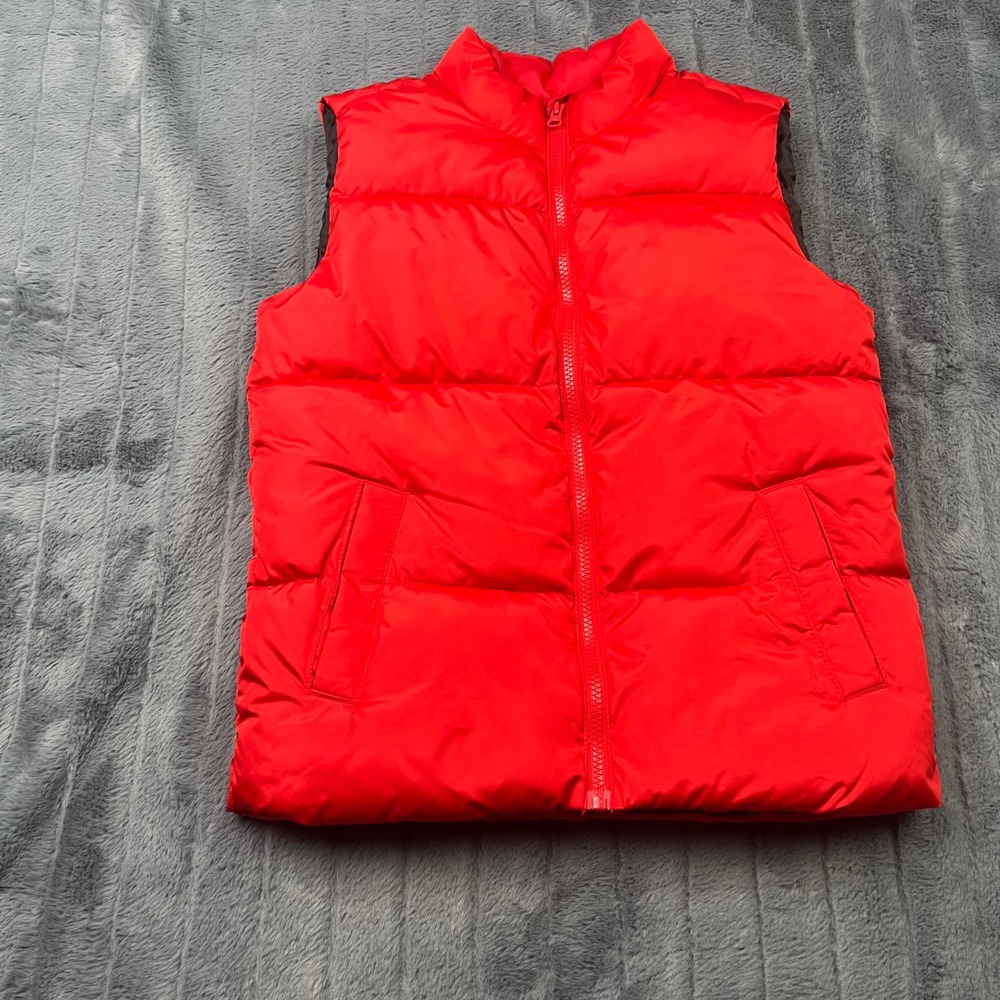 Old Navy Kids Red Puffer Vest Size L 10-12 Quilted Sleeveless Jacket Zip Up